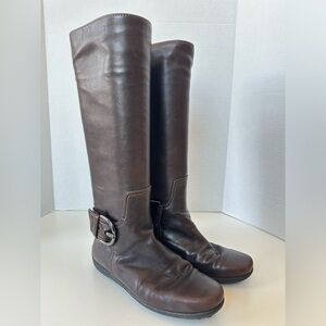 TOD’S Tall Brown Leather Equestrian Riding Style Buckle Boots